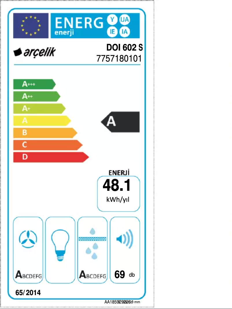 Page n°1 - Label énergétique Arçelik DOI 602 S