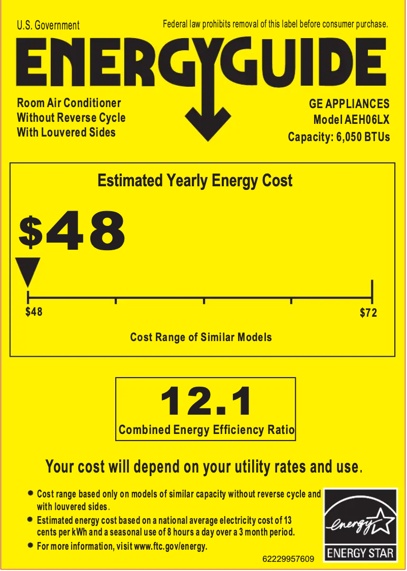 Página 1 del manual Etiqueta energética GE AEH06LX
