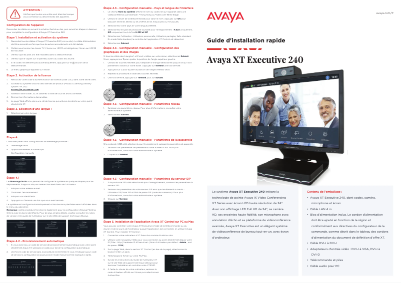 Page 1 de la notice Manuel utilisateur Avaya Scopia XT Telepresence