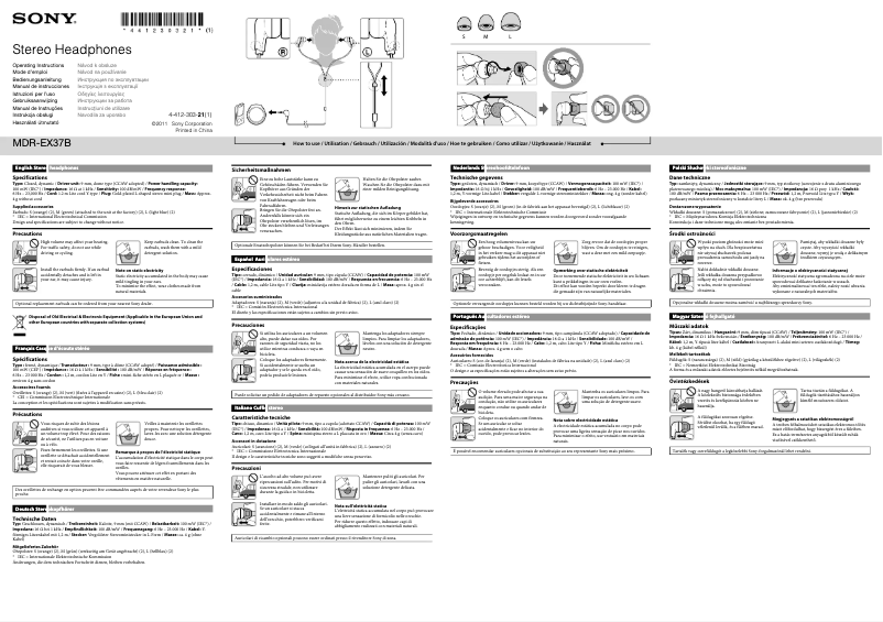 Page n°1 - Manuel utilisateur Sony MDR-EX37B