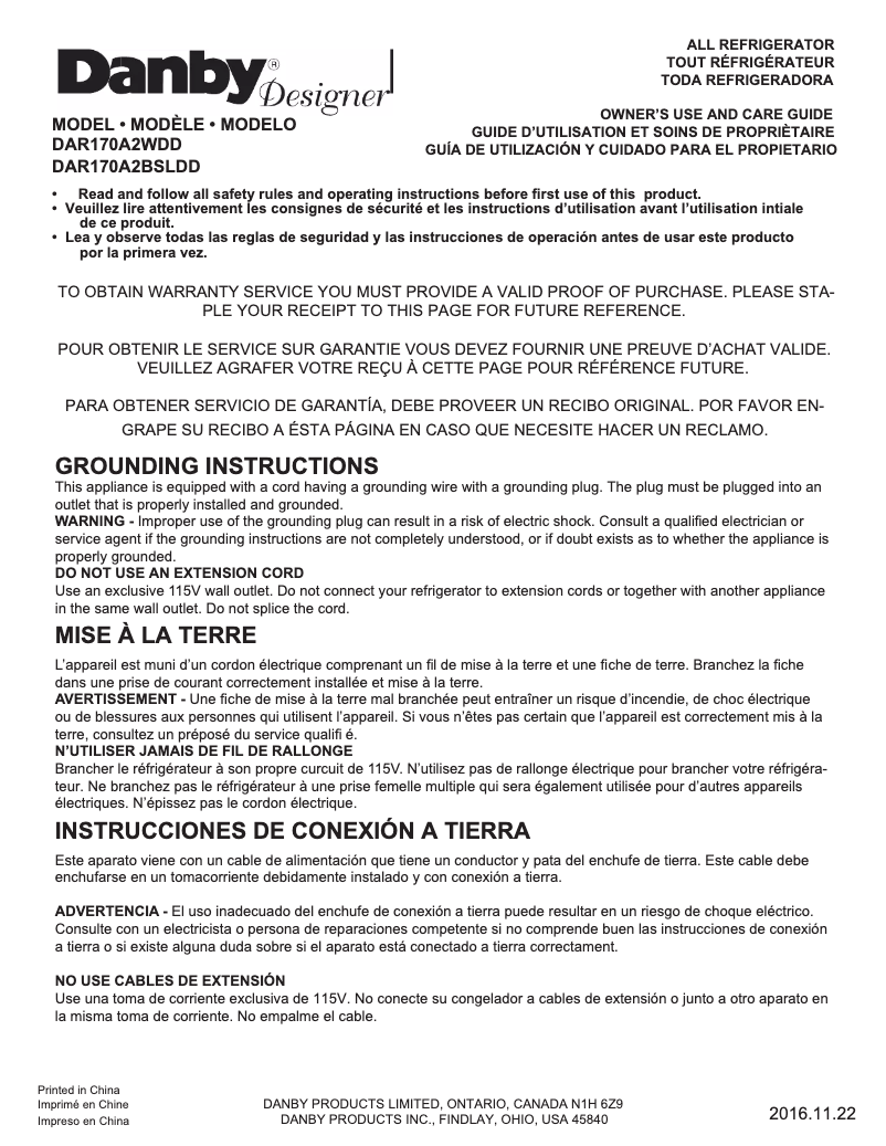 Image de la première page du manuel de l'appareil DAR170A2