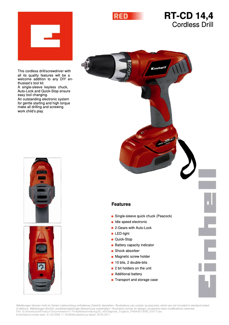 Page n°1 - Manuel utilisateur Einhell RT-CD 14,4