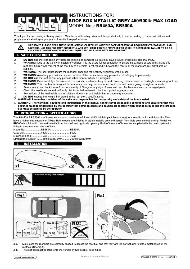 Page 1 de la notice Manuel utilisateur Sealey RB500A