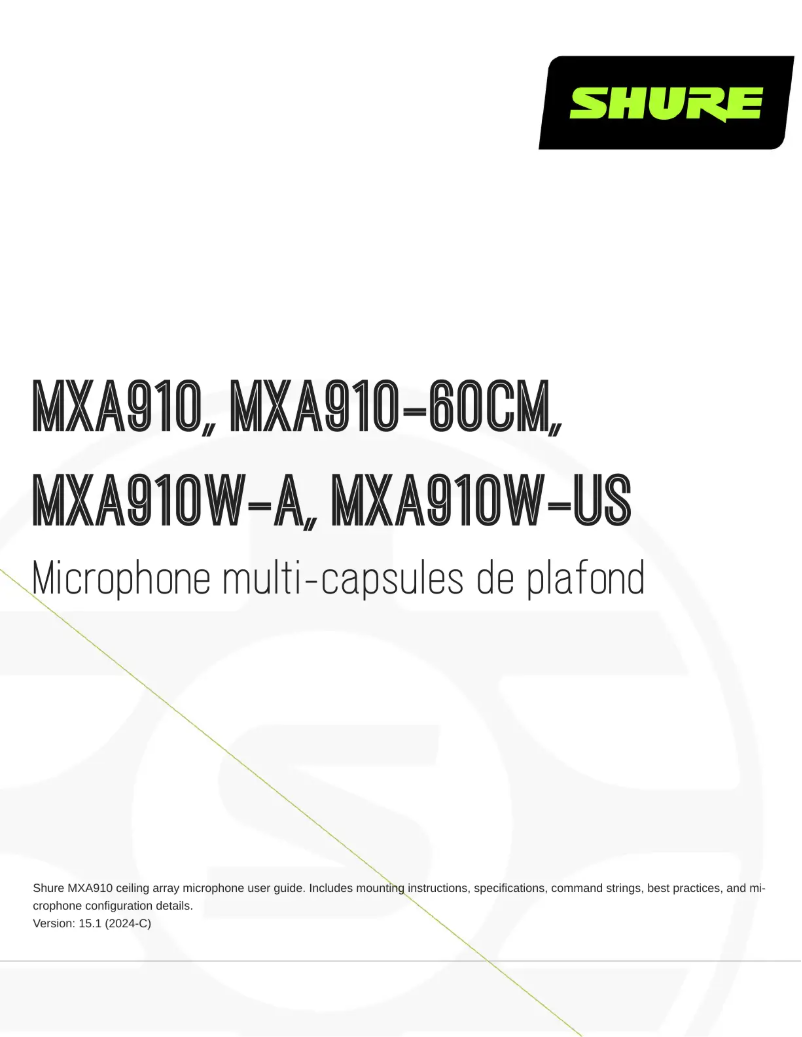 Page 1 de la notice Manuel utilisateur Shure MXA910