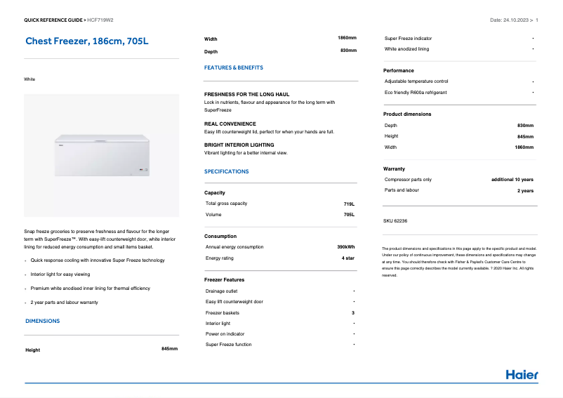 Image de la première page du manuel de l'appareil HCF719W2