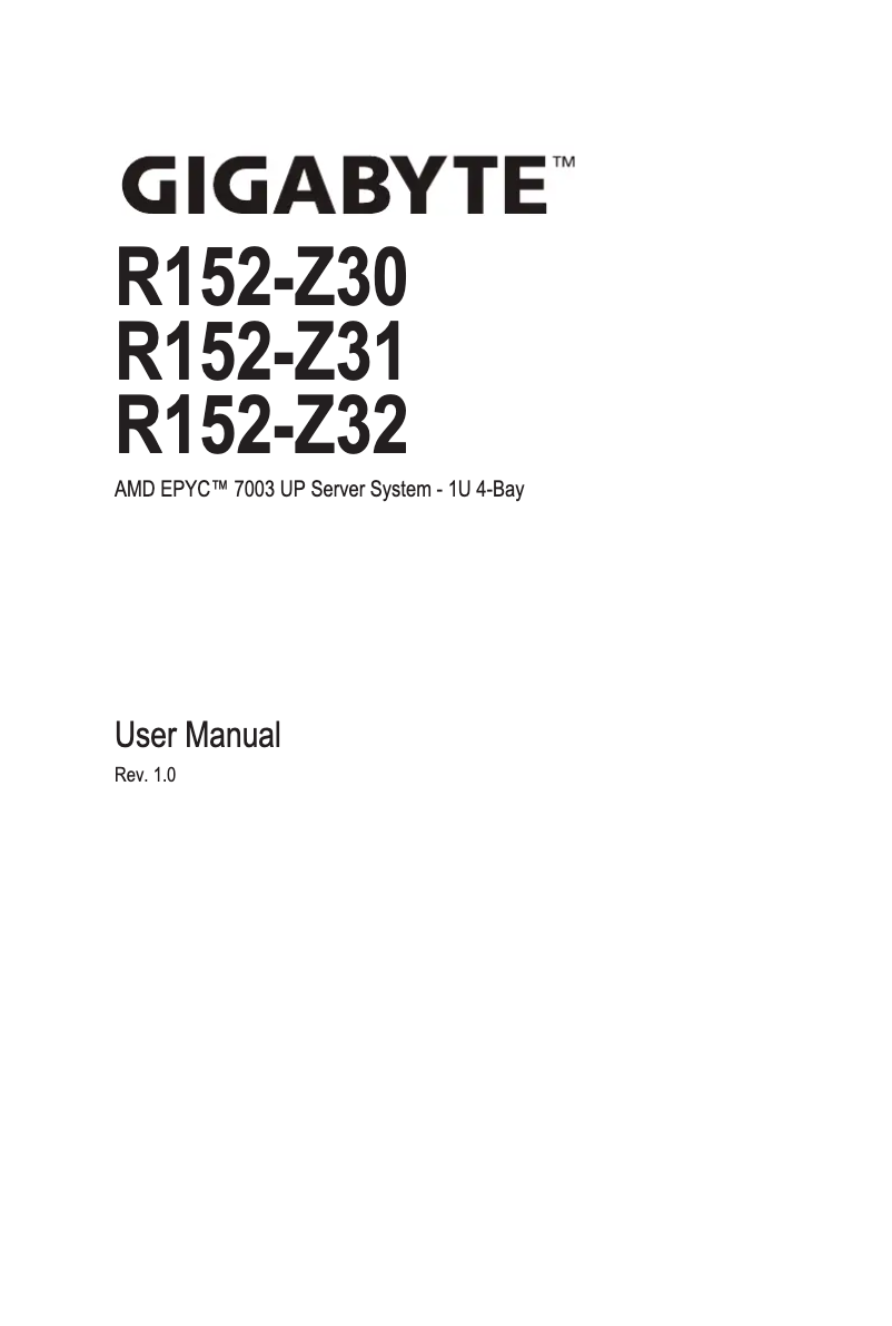 Page 1 de la notice Manuel utilisateur Gigabyte R152-Z32