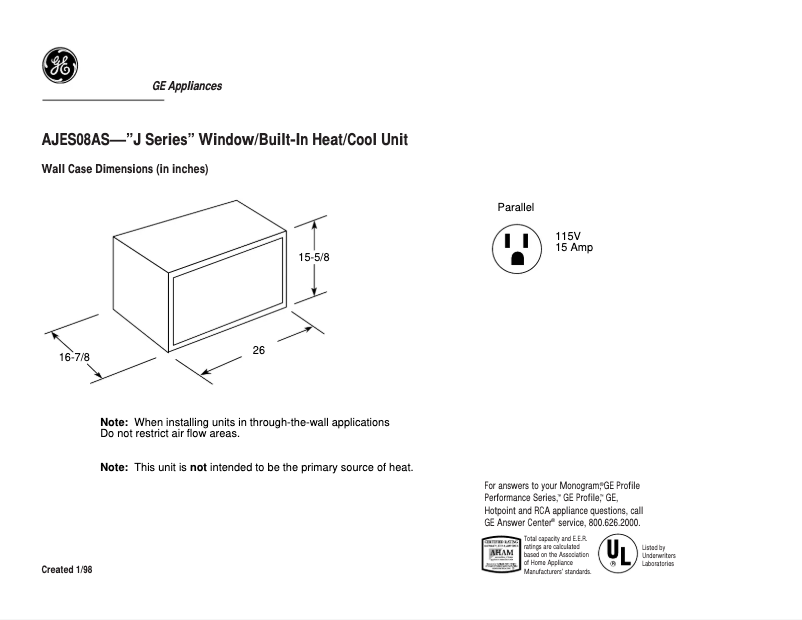 Page n°1 - Fiche technique GE AJES08AS