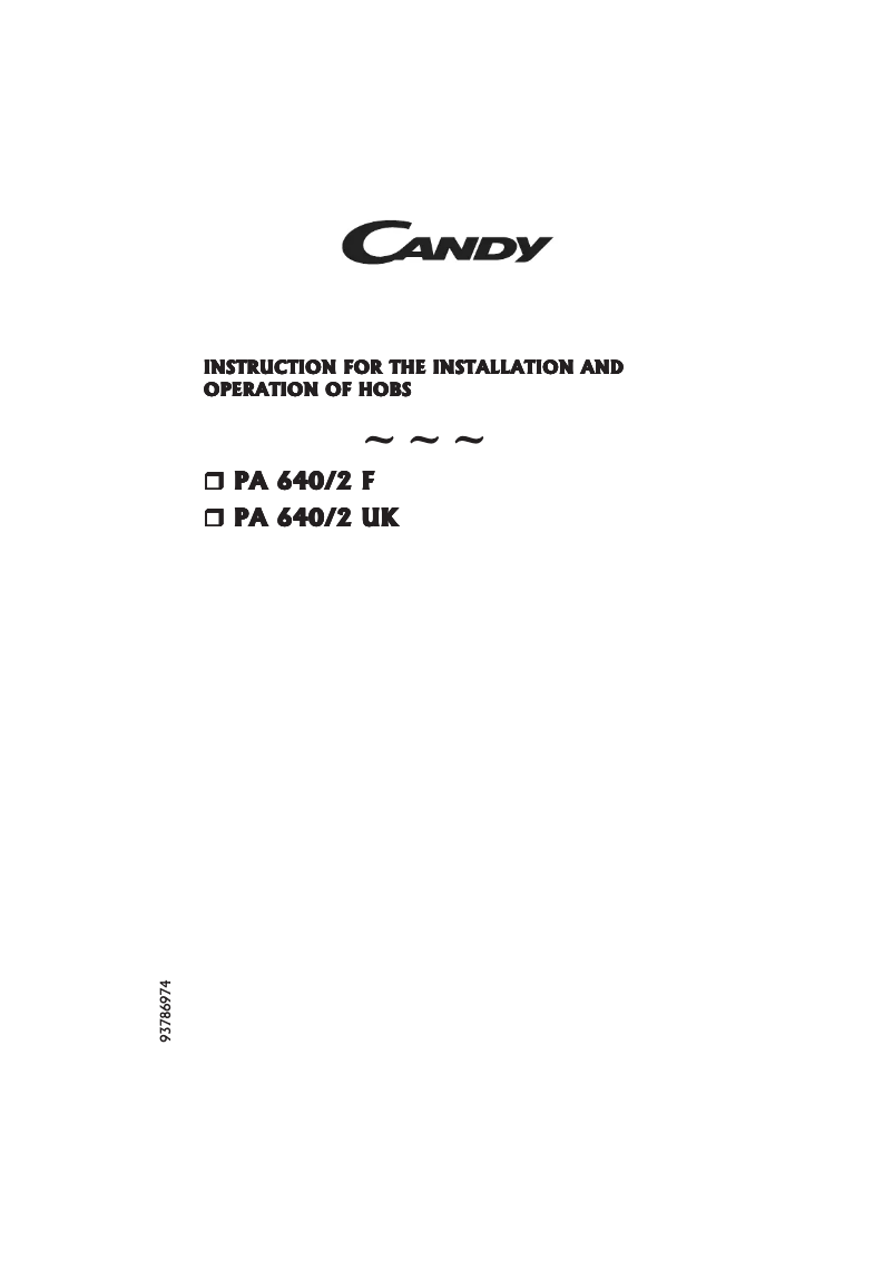 Page n°1 - Manuel utilisateur Candy PA 640/2 N UK