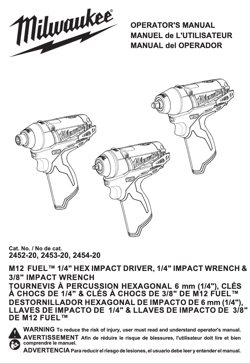 Page 1 de la notice Manuel utilisateur Milwaukee 2454-20