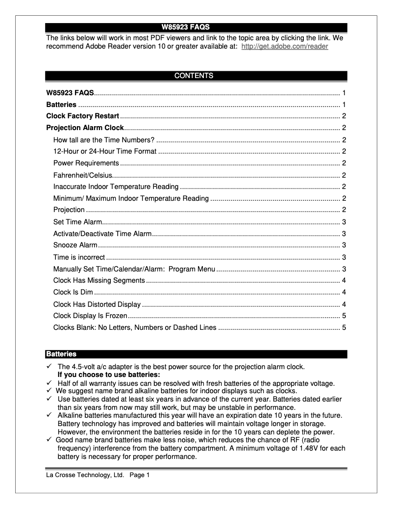 Page 1 de la notice FAQ La Crosse Technology W85923
