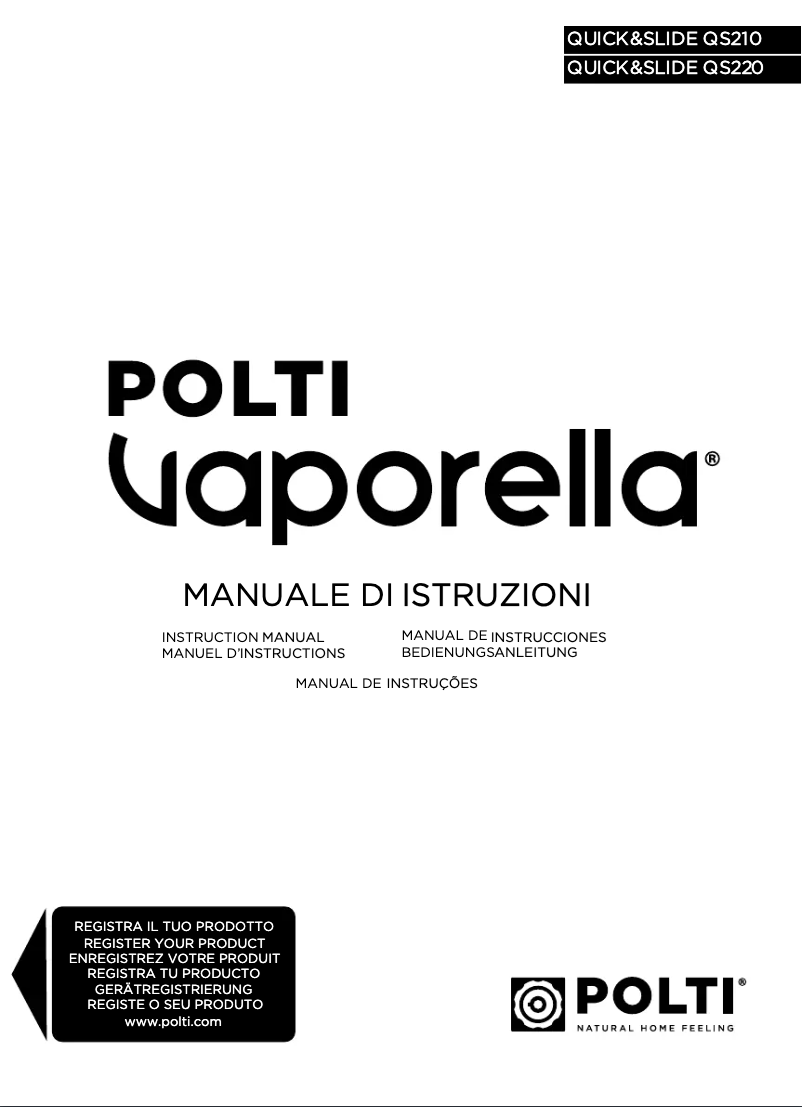 Image de la première page du manuel de l'appareil Vaporella Quick & Slide QS210