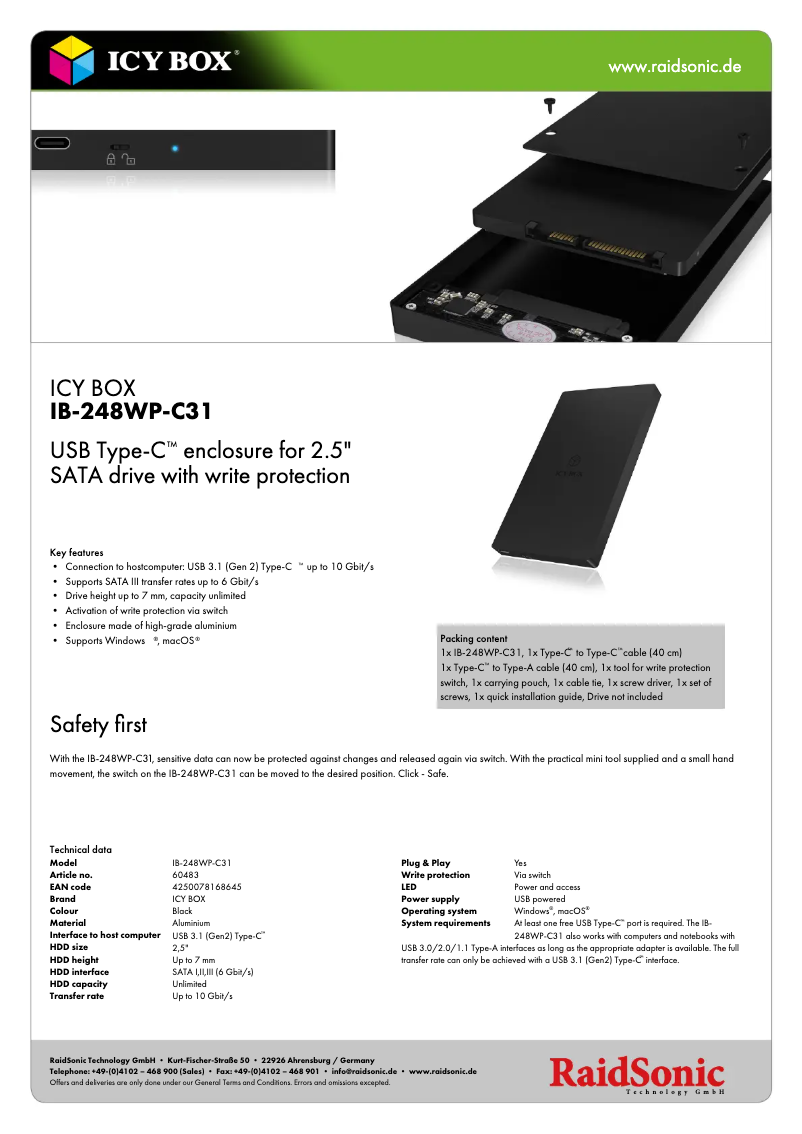 Page 1 de la notice Fiche technique Icy Box IB-248WP-C31
