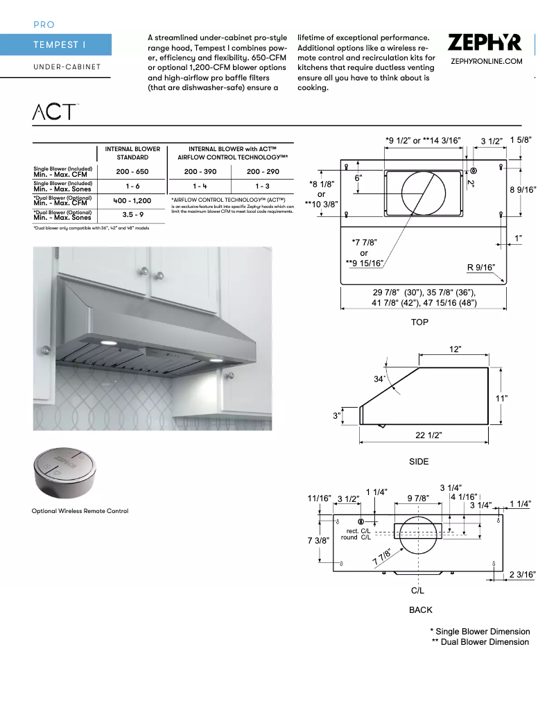 Page 1 de la notice Fiche technique Zephyr AK7048BS