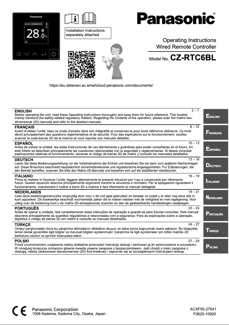 Image de la première page du manuel de l'appareil CZ-RTC6BL