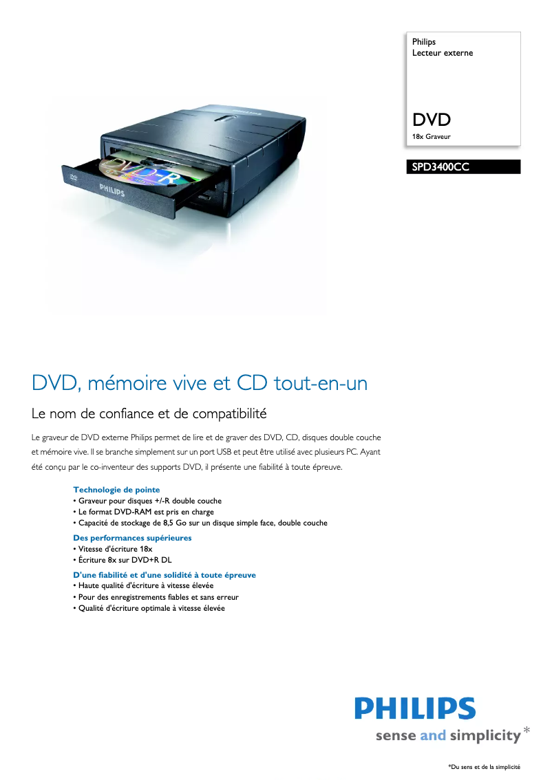 Page n°1 - Fiche technique Philips SPD3400CC