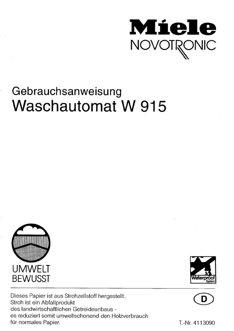 Page n°1 - Manuel utilisateur Miele Novotronic W915