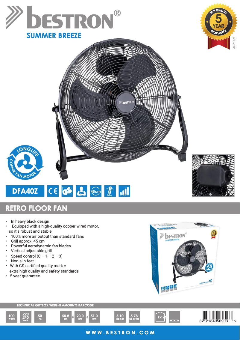 Page n°1 - Fiche technique Bestron Summer Breeze DFA40Z