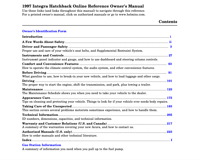 Image de la première page du manuel de l'appareil Integra (1997)