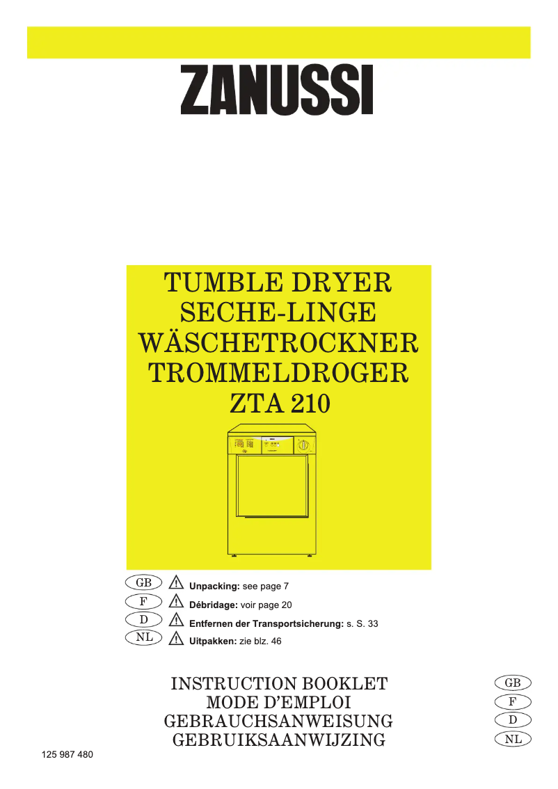 Page n°1 - Manuel utilisateur Zanussi ZTA 210