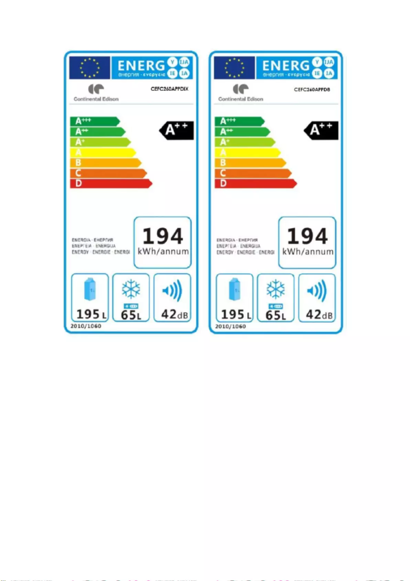 Page n°1 - Label énergétique Continental Edison CEFC260APPDB