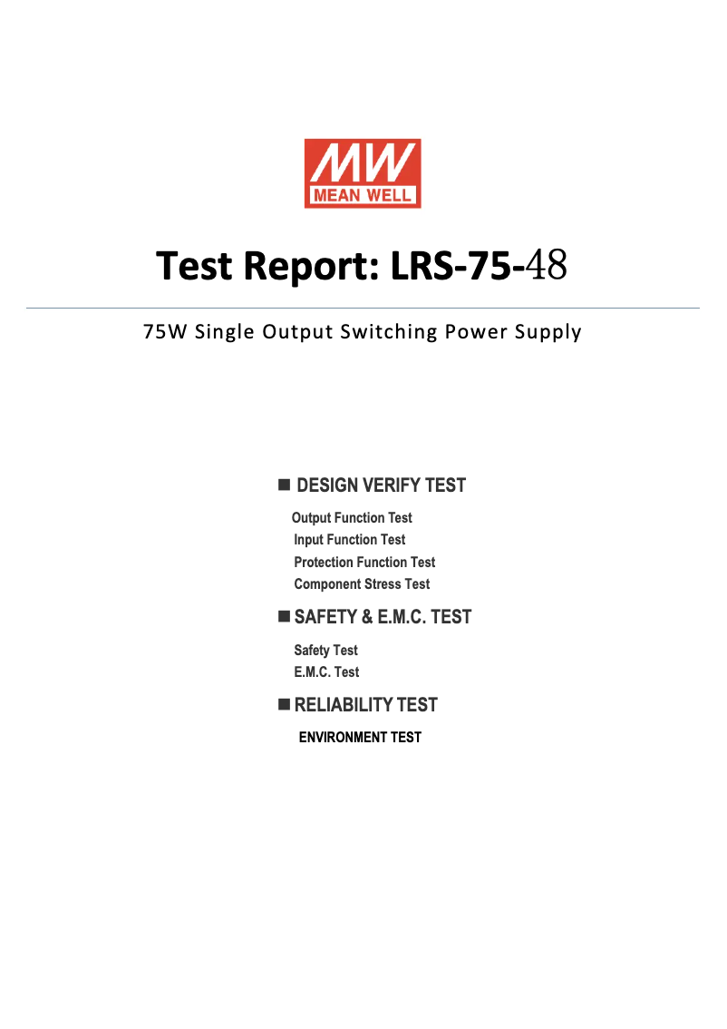 Page 1 de la notice Fiche technique Mean Well LRS-75-48