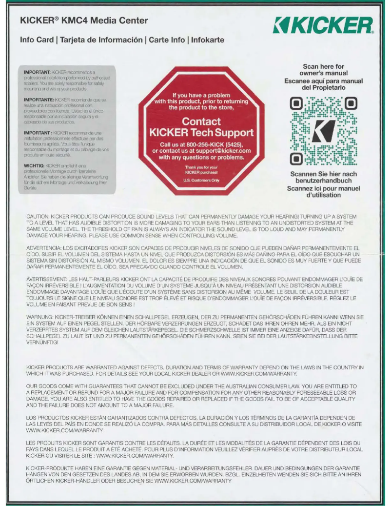 Page 1 de la notice Manuel utilisateur Kicker KMC4