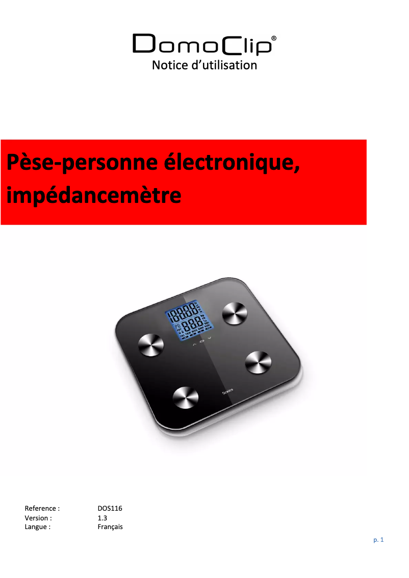 Page n°1 - Manuel utilisateur Domoclip DOS116