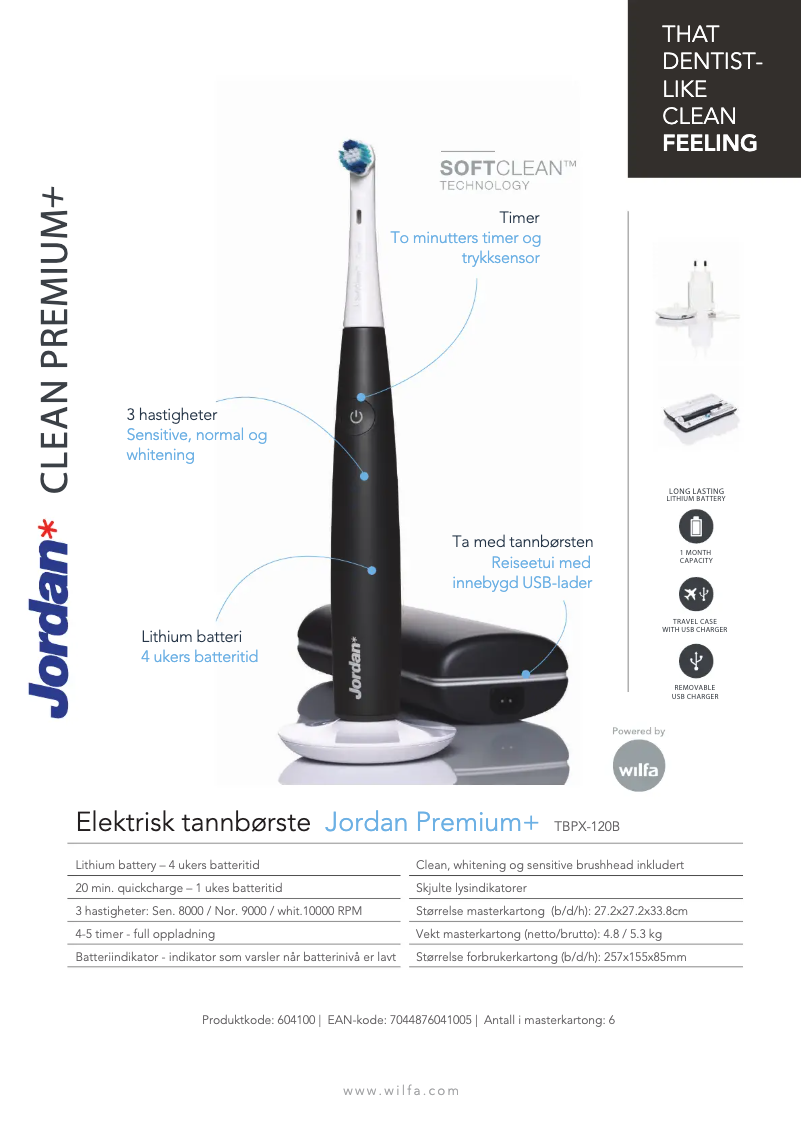 Page 1 de la notice Fiche technique Wilfa Jordan Clean Premium+ TBPX-120B