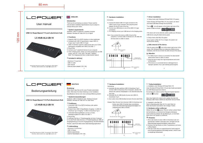 Image de la première page du manuel de l'appareil LC-HUB-ALU-2B-10