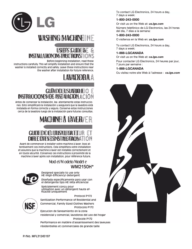 Page 1 de la notice Manuel utilisateur LG WM2150HU