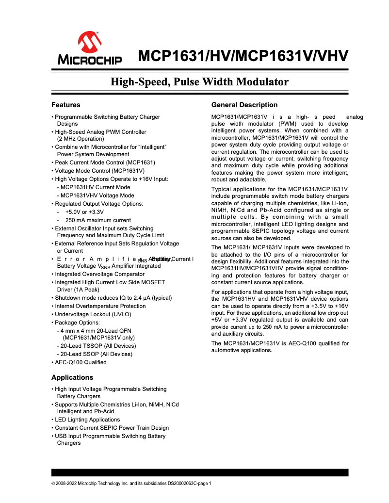 Página 1 del manual Manual de usuario Microchip MCP1631VHV