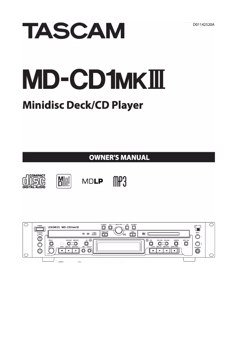 Page n°1 - Manuel utilisateur Tascam MD-CD1MKIII