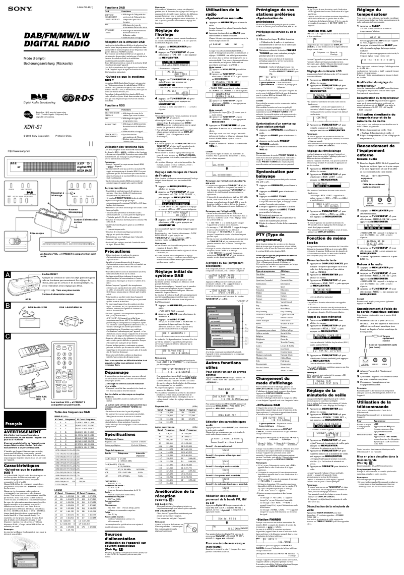 Imagen de la primera página del manual del dispositivo XDR-S1