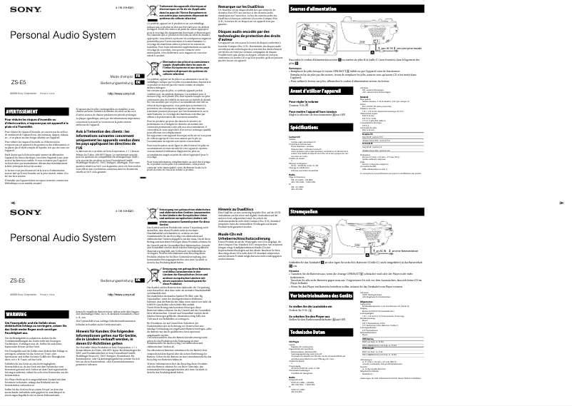 Page 1 de la notice Manuel utilisateur Sony ZS-E5