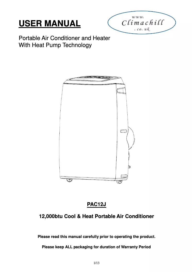 Página 1 del manual Manual de usuario Climachill PAC12J