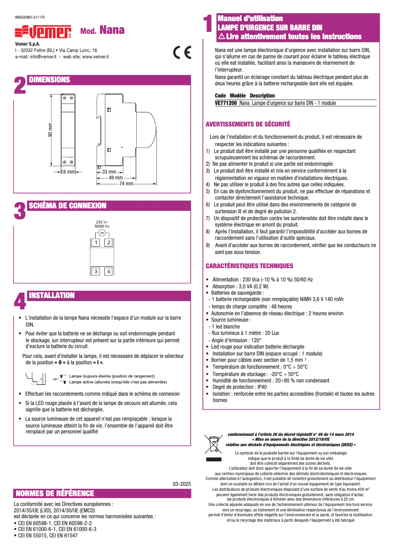 Page n°1 - Manuel utilisateur Vemer Nana