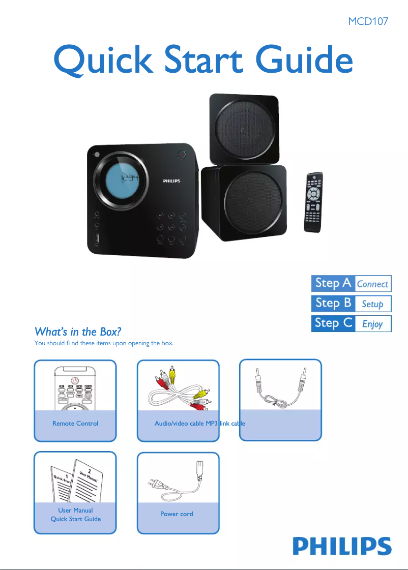 Page n°1 - Guide de démarrage rapide Philips MCD107