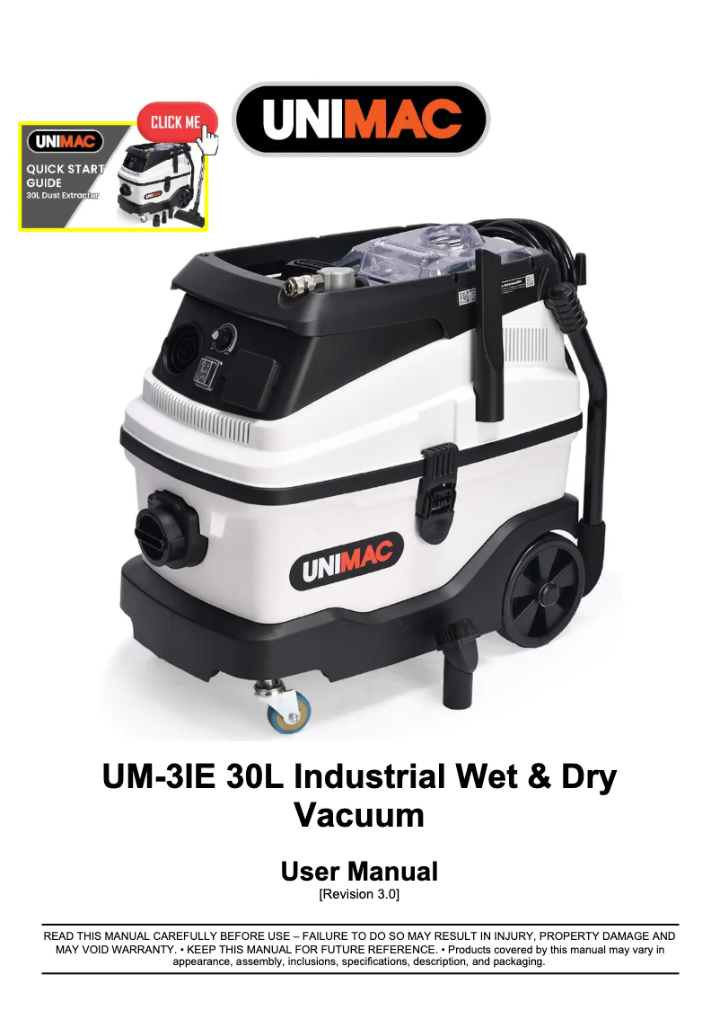 Page n°1 - Manuel utilisateur Unimac UM-3IE