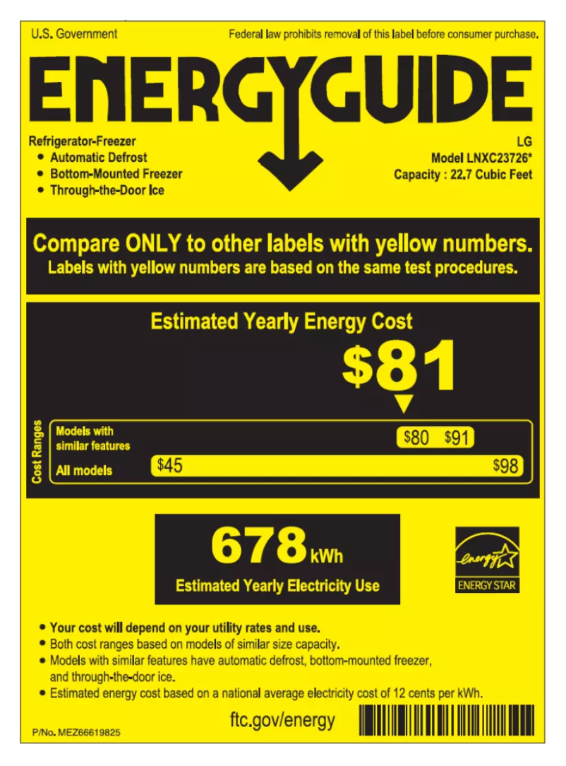 Page 1 de la notice Label énergétique LG LNXC23726