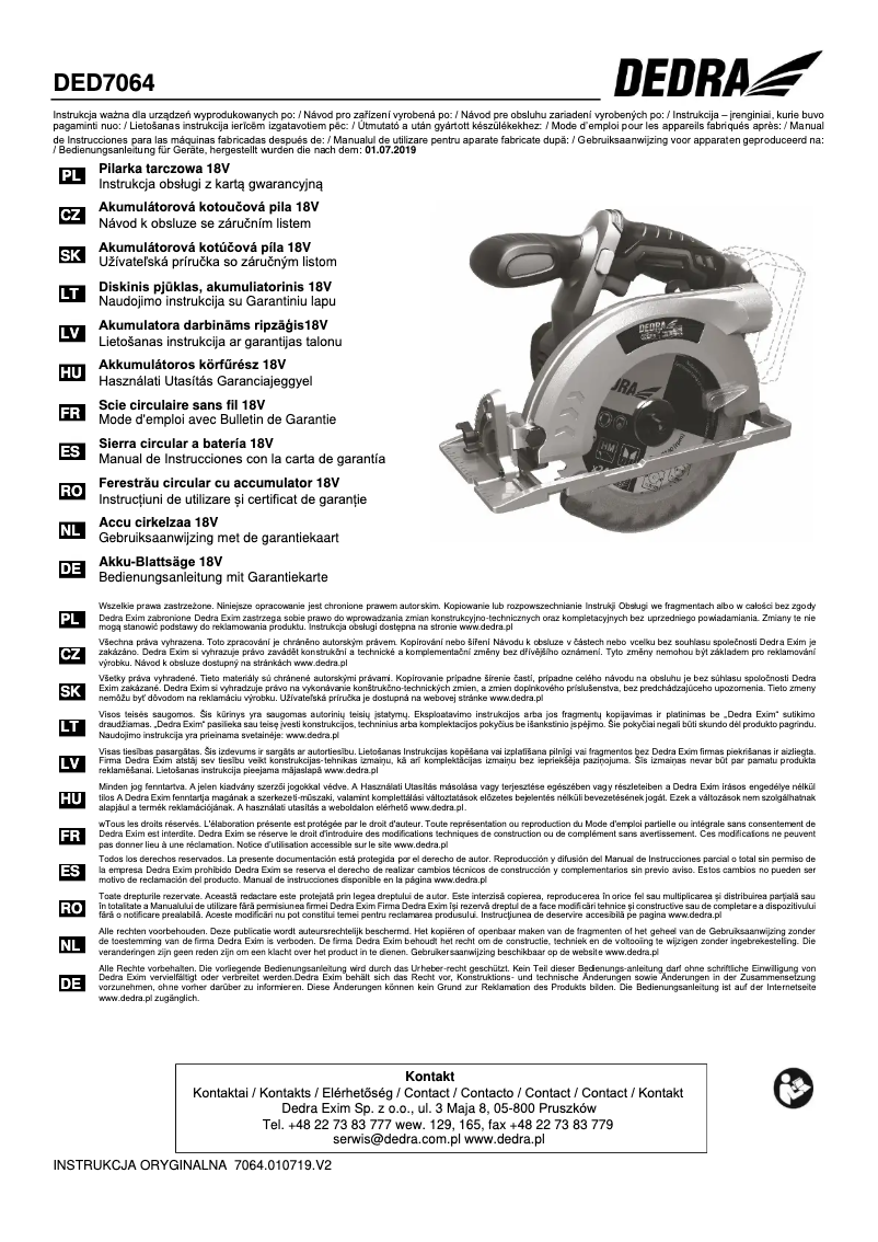 Page 1 de la notice Manuel utilisateur DEDRA DED7064