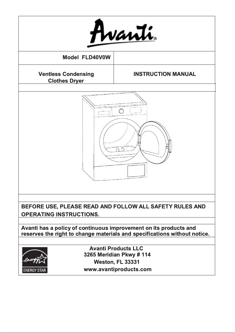 Page n°1 - Manuel utilisateur Avanti FLD40V0W