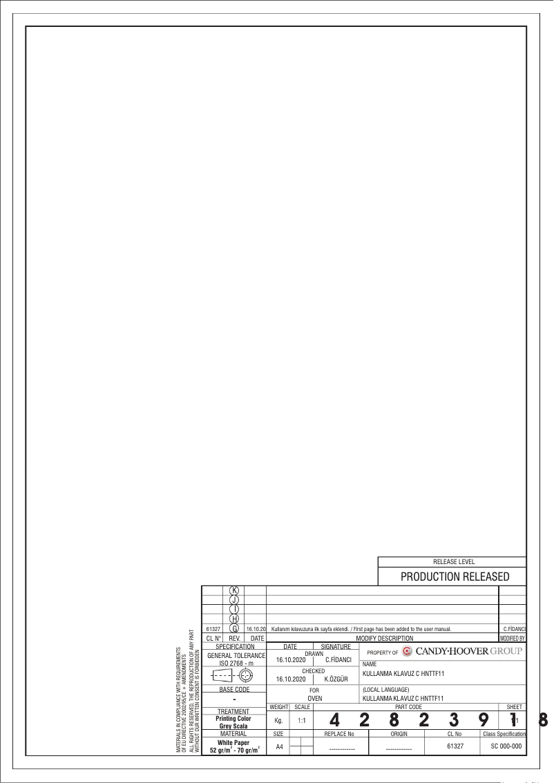 Page 1 de la notice Manuel utilisateur Candy FCE615X/E