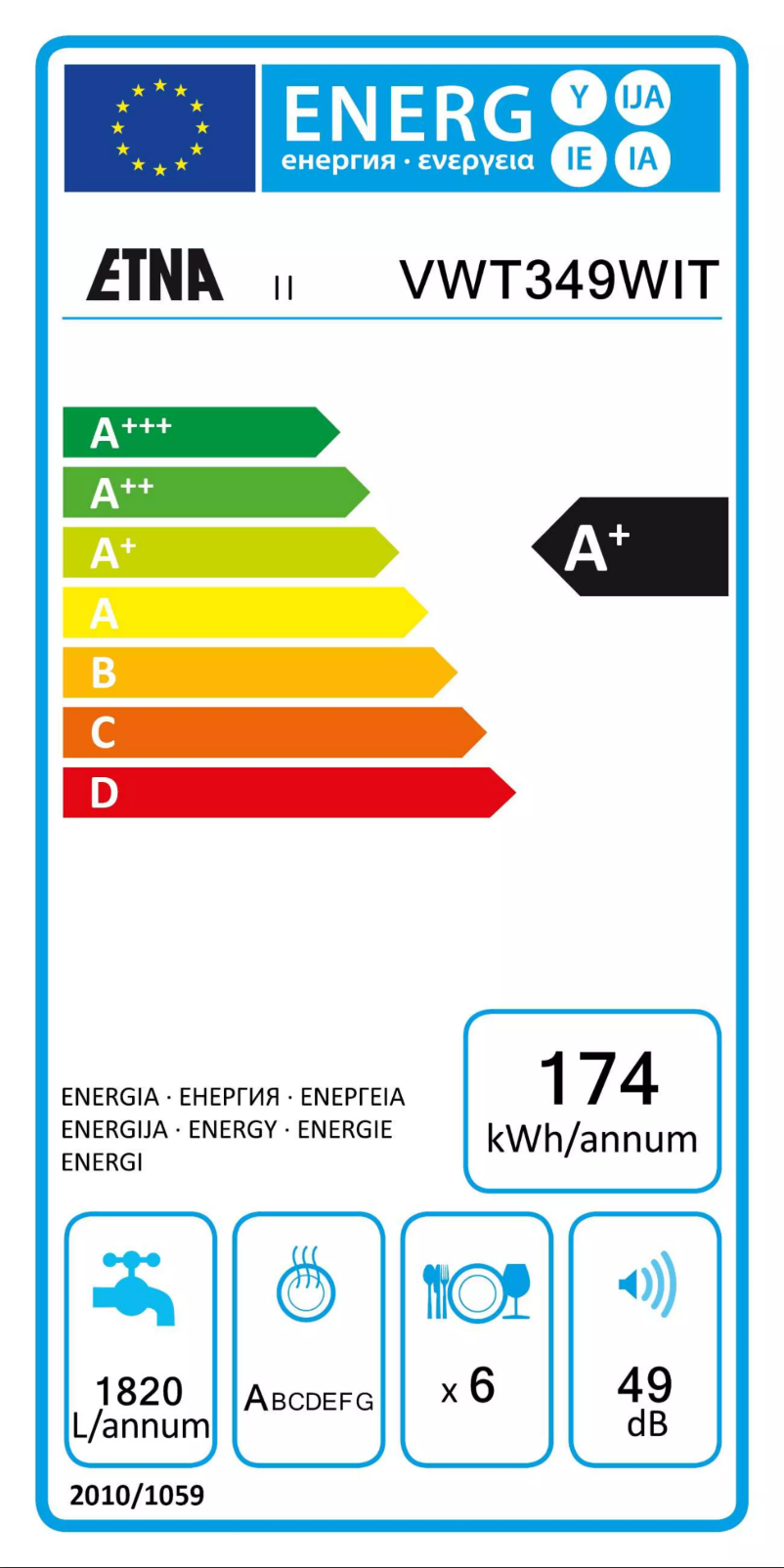 Page 1 de la notice Label énergétique Etna VWT349WIT