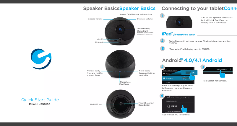 Page 1 de la notice Manuel utilisateur Ematic ESB100