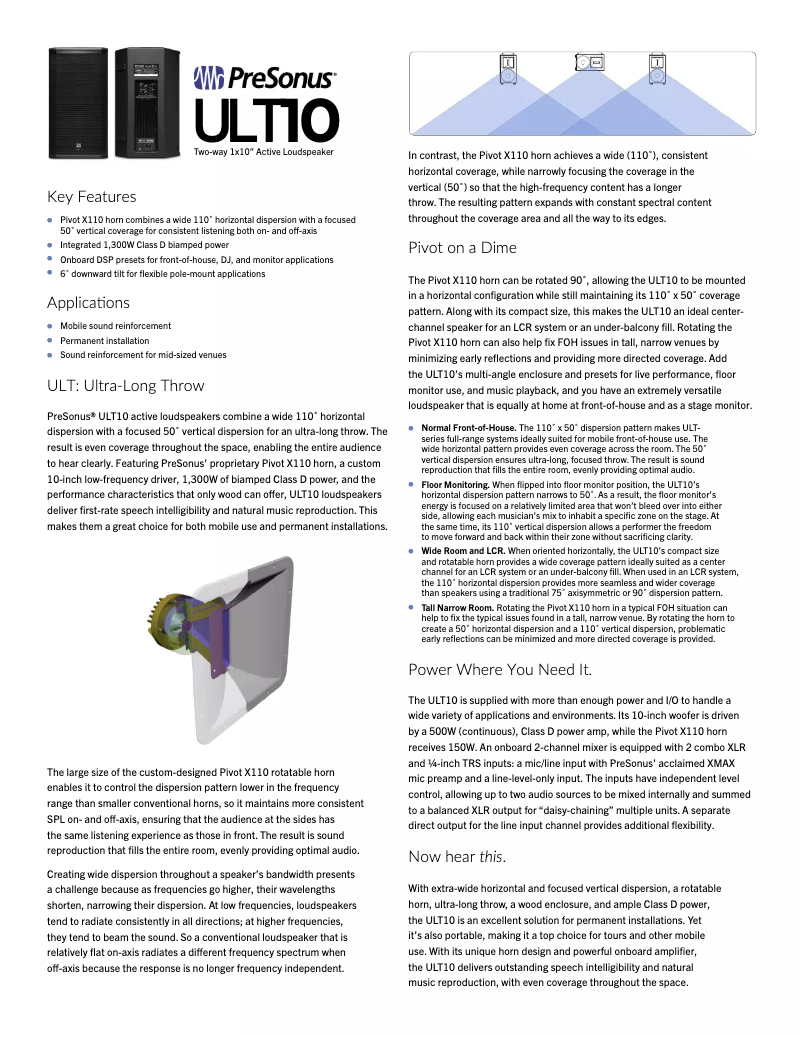 Page 1 de la notice Fiche technique PreSonus ULT10