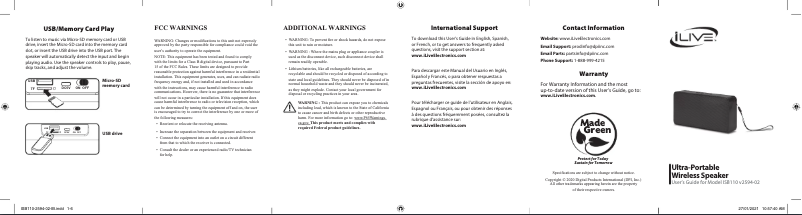 Page 1 de la notice Manuel utilisateur iLive ISB110