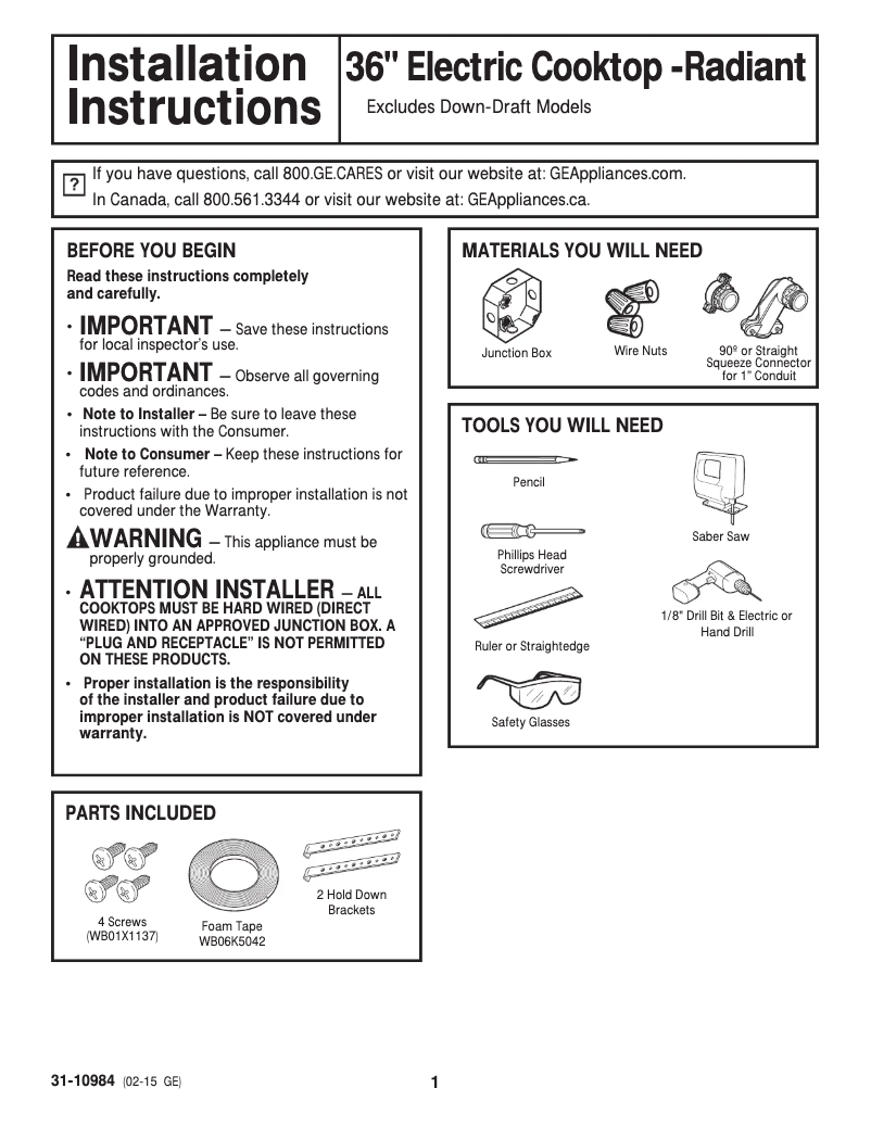 Page n°1 - Fiche technique GE Profile PP7036DJBB
