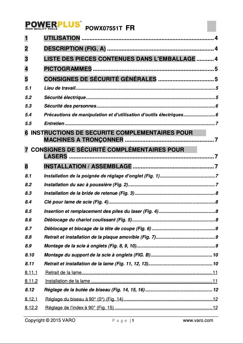 Page 1 de la notice Manuel utilisateur PowerPlus POWX07551T