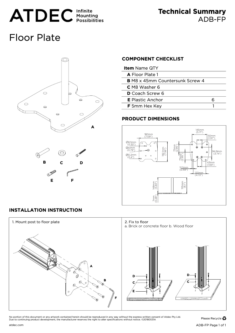 Page 1 de la notice Manuel utilisateur Atdec ADB-FP