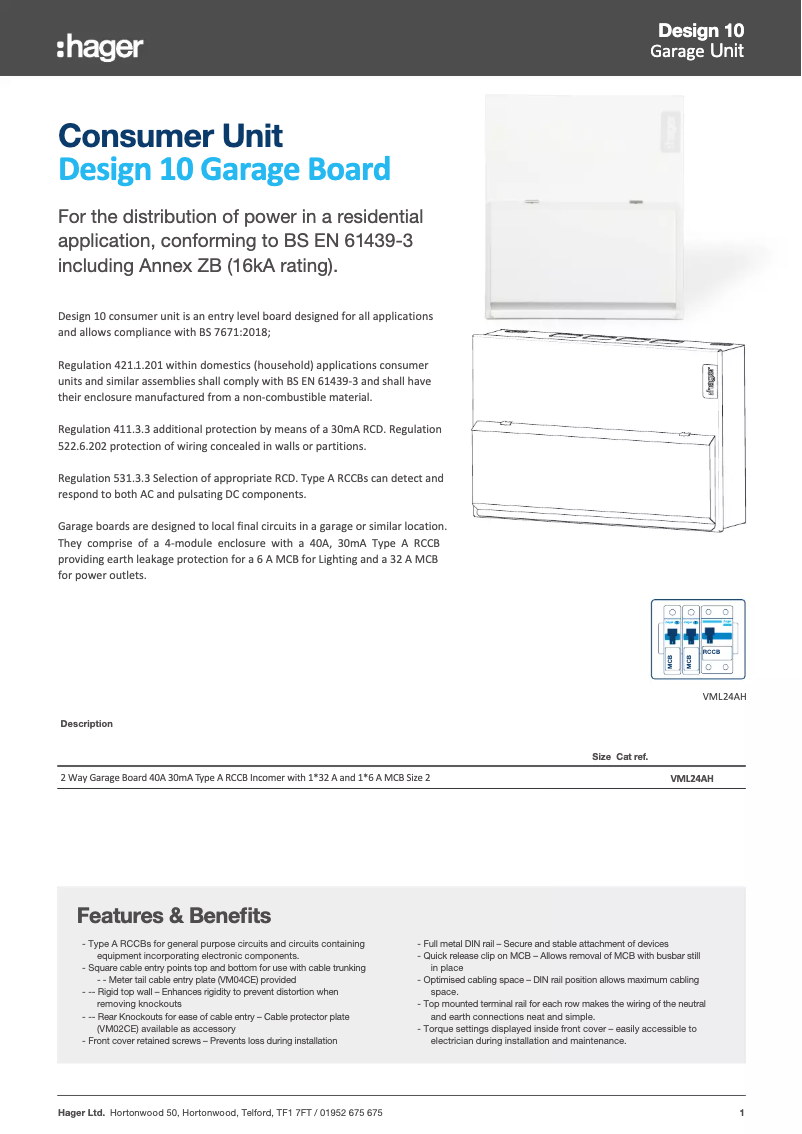 Page n°1 - Fiche technique Hager VML24AH